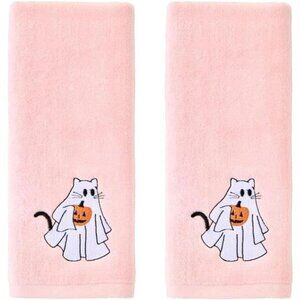 Cotton hand towel set 2 piece Halloween ghost cat decorative kitchen bath gift p